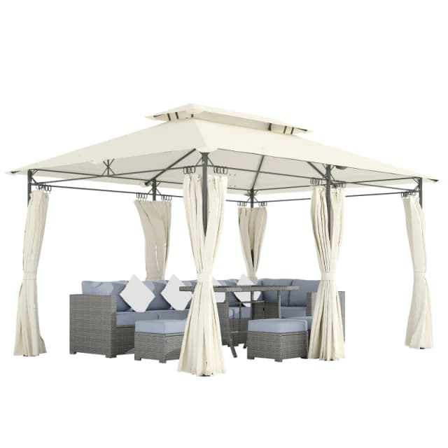 Outsunny x 4m Garden Gazebo with Sides, Double Roof Metal Gazebo, White White