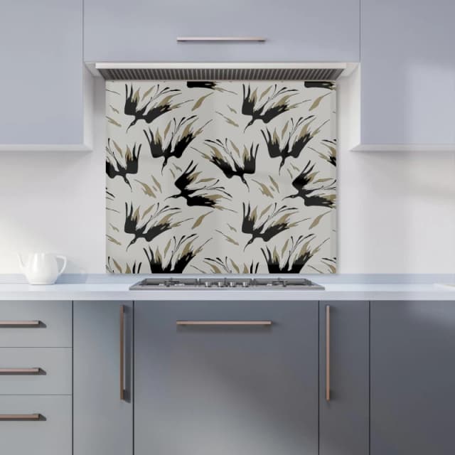 Warren Reed - Designer Black & Gold Fire Bird Silhouettes Kitchen Splashback in Grey Size: 700mm x 650mm Grey Unisex 700mm x 650mm