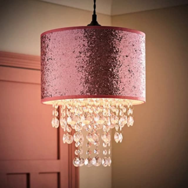 ValueLights ValueLights Bonita 28cm Glitter Droplets Easy Fit Pendant Lamp Shade with Bulb in Pink Pink One Size Unisex 5059406054105