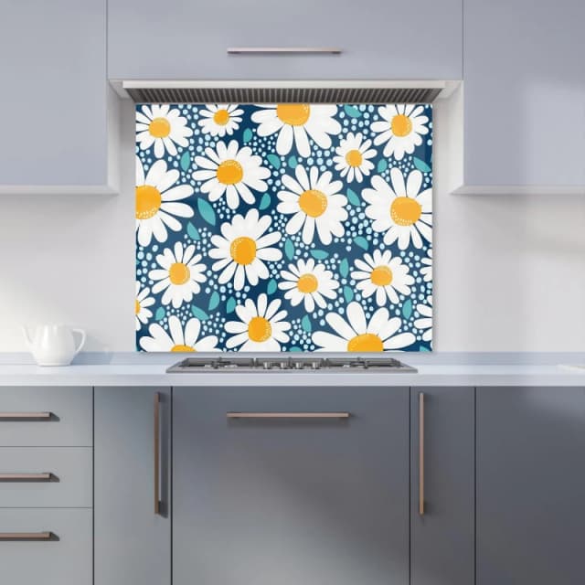 Warren Reed - Designer Camomile Flowers Kitchen Splashback in Blue Size: 600mm x 750mm Blue Unisex 600mm x 750mm