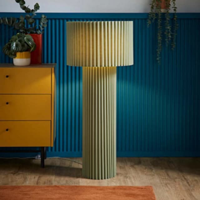 ValueLights ValueLights Lenny Drum Lamp Shade Colour Drench Ribbed Full Fabric Midi Floor Lamp in Pale Green Pale Green One Size Unisex 5016529272267
