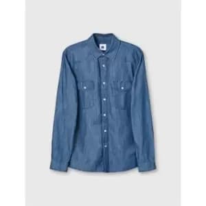 Pretty Green Celest Long Sleeve Denim Shirt - Blue