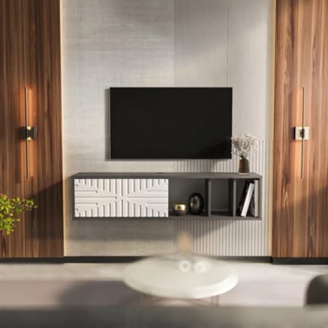 Decorotika Modern Teo Floating TV Unit Anthracite And White