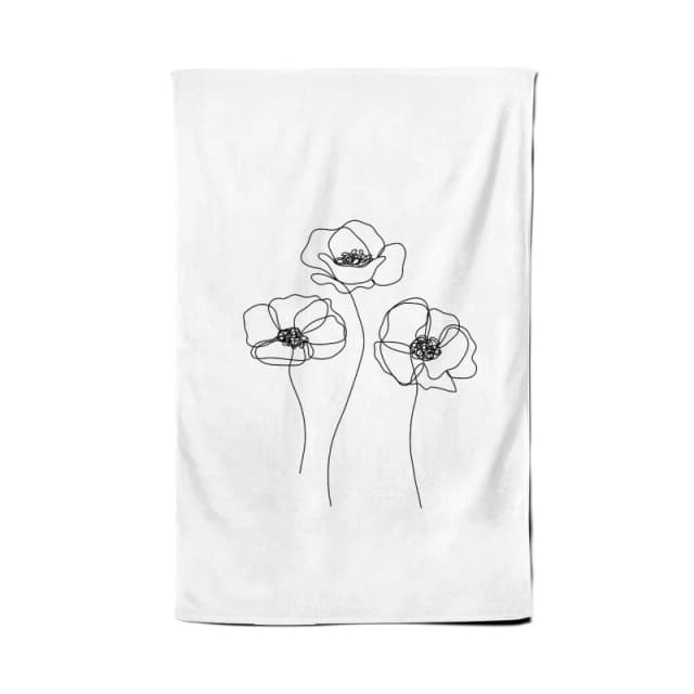 Warren Reed - Designer Monochrome Line Drawn Poppies Tea Towel in White White Unisex
