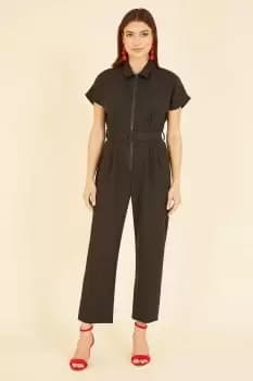 Black Zip Jumpsuit With Belt