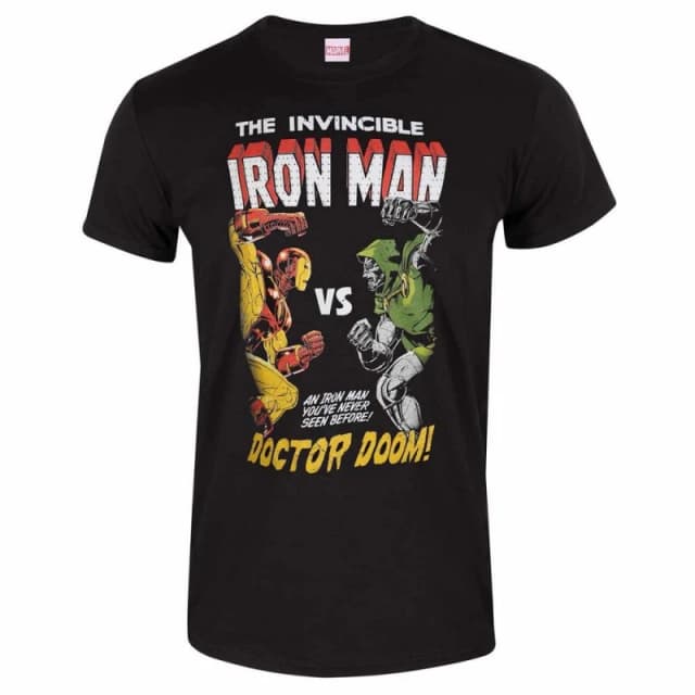 Marvel Womens Iron Man Vs Doom T-Shirt in Black Size: XL Black Female XL