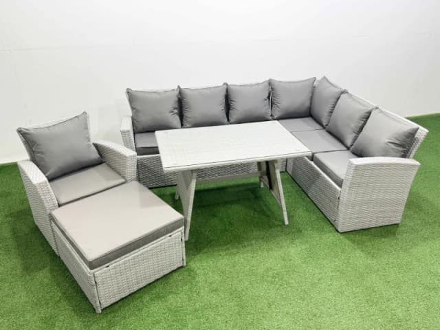 Fimous 8 Seater Garden Outdoor Rattan Furniture Set Rattan Corner Sofa in Light Grey Light Grey Unisex