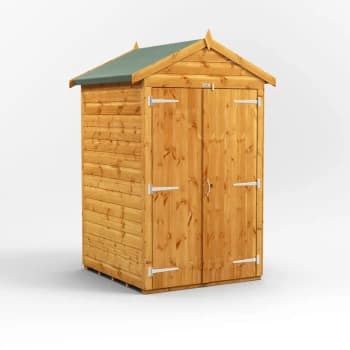 4x4 Power Windowless Apex Double Door Garden Shed - Brown
