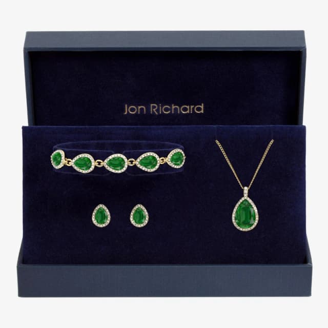 Jon Richard Emerald Pear Drop Trio Set - Gift Box Gold female One Size