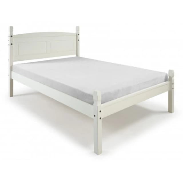 Mercers Furniture Corona White 4ft6 Double Low End Bed Frame Solid Pine With Mexican Styling