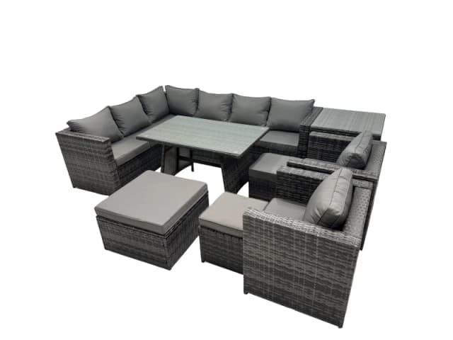 Fimous 11-seater Outdoor PE Rattan Sofa Set with with 3 Stools Side Table in Dark Grey Dark Grey Unisex