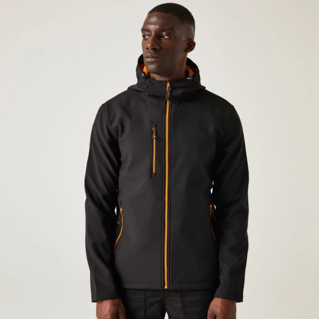 Regatta Regatta Men Navigate' Hooded Softshell Jacket in Orange Size: Small Orange S Male 5063019708591