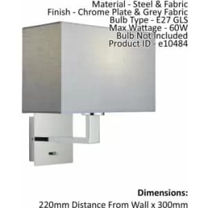 Wall Light & Shade Chrome Plate & Grey Fabric 60W E27 Living Room e10484