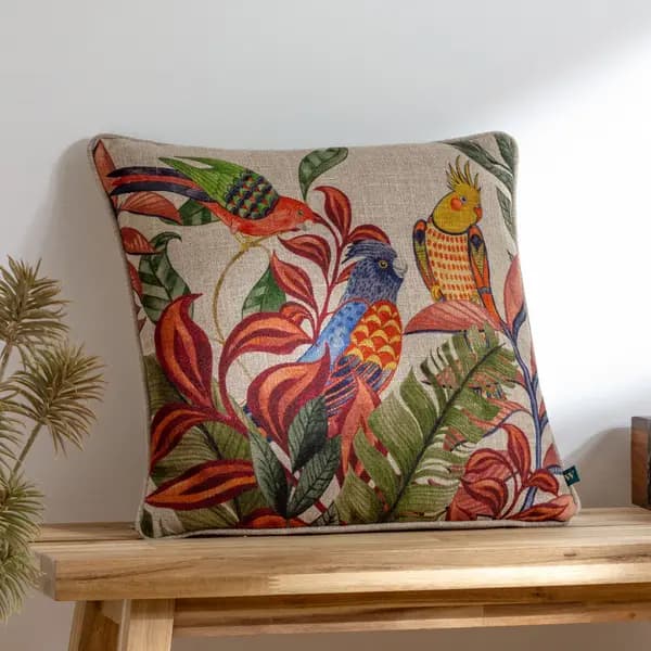 Akamba Parrot Scene Cushion Rust, Rust / 43 x 43cm / Polyester Filled