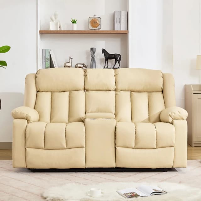 Artemis Home Sheridan 2 Seat Manual Recliner Sofa with Central Console in Cream Size: 2 Seater Cream Unisex 2 Seater