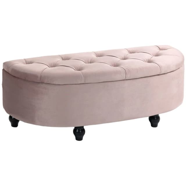 HOMCOM Semi-Circle Storage Ottoman Bench Tufted Upholstered Accent Footrest - Pink TJ Hughes 5056725533007