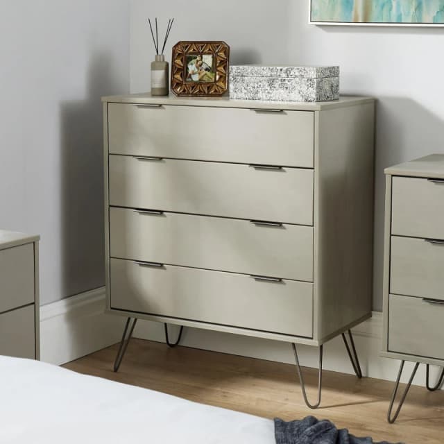 Home Source Acadia Modern Industrial 4 Drawer Chest Storage Unit Grey