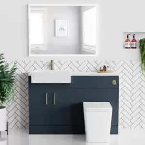 1200mm Blue Toilet and Sink Unit with Matt Worktop and Brushed Brass Fittings - Coniston