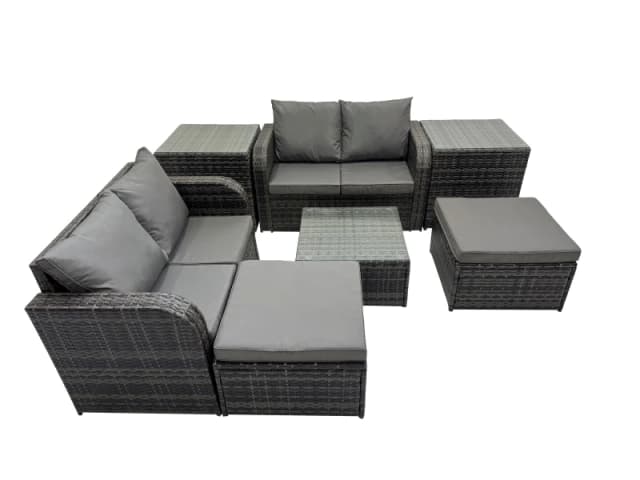 Fimous Love Sofa Square Coffee Table Set with 2 Side Table 2 Big Stools in Dark Grey Dark Grey Unisex