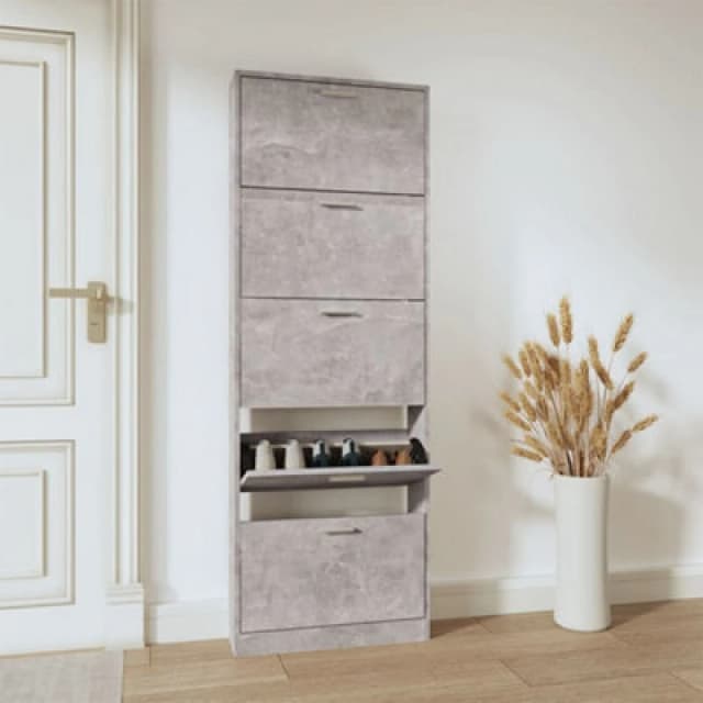 Vidaxl Shoe Cabinet Concrete Grey 59X17X169cm Engineered Wood