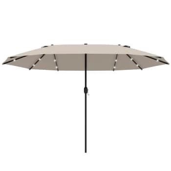 Outsunny Garden Parasol 4.4m Double-Sided Sun Umbrella Patio Sun Shade Outdoor with LED Solar Light , Khaki