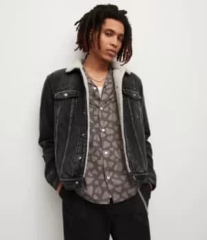 AllSaints Mens Fern Denim Jacket, Washed Black, Size: M