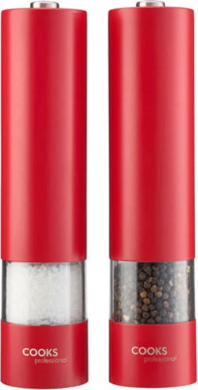 Cooks Professional Electric Salt And Pepper Mill Set - Automatic Seasoning Condiment Grinders - Red