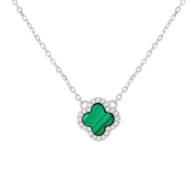 Be You Sterling Silver Clover Malachite & CZ Necklace Sterling Silver female 16-18inch