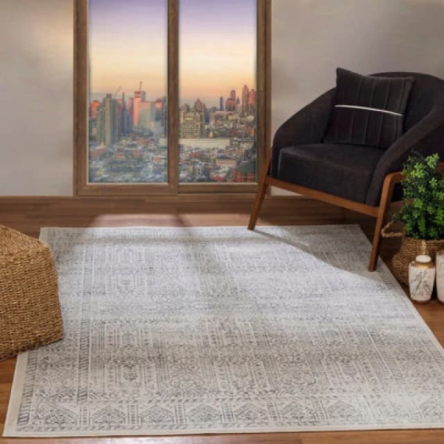 Livabliss Vintage Oriental Boho Grey/ivory Dania Area Rug 120 X 170 Cm - Easy Care, Non Shedding, Ideal For Living Room & Bedroom