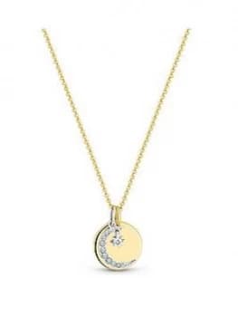 Simply Silver Sterling Silver 925 12Ct Yellow Gold Celestial Disc Pendant
