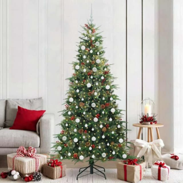vidaXL Artificial Hinged Christmas Tree with White Balls Green 210cm PE and PVC, Green 3397435