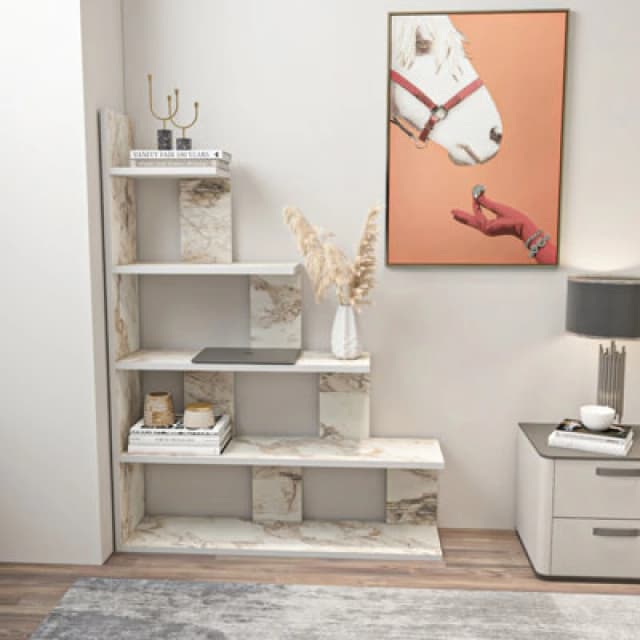 Decorotika Echo 120 Cm Bookcase White Marble Effect