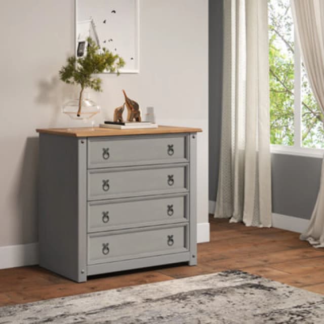MERCERS FURNITURE Corona Grey Wax Small 4 Drawer Chest 5060335868640