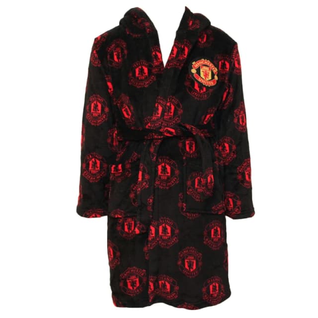Manchester United FC Dressing Gown in Black Size: 5-6 Years Black Unisex 5-6 Years