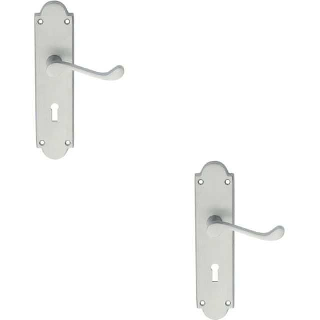 Loops 2x PAIR Victorian Scroll Handle on Lock Backplate 205 x 49mm Satin Chrome Multi
