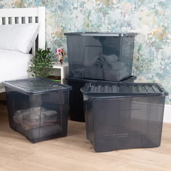 Wham Crystal Set of 4 Boxes & Lids, 80L Black