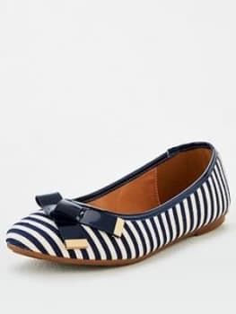 Wallis Folder Bow Front Ballerina, Navy/White, Size 6, Women