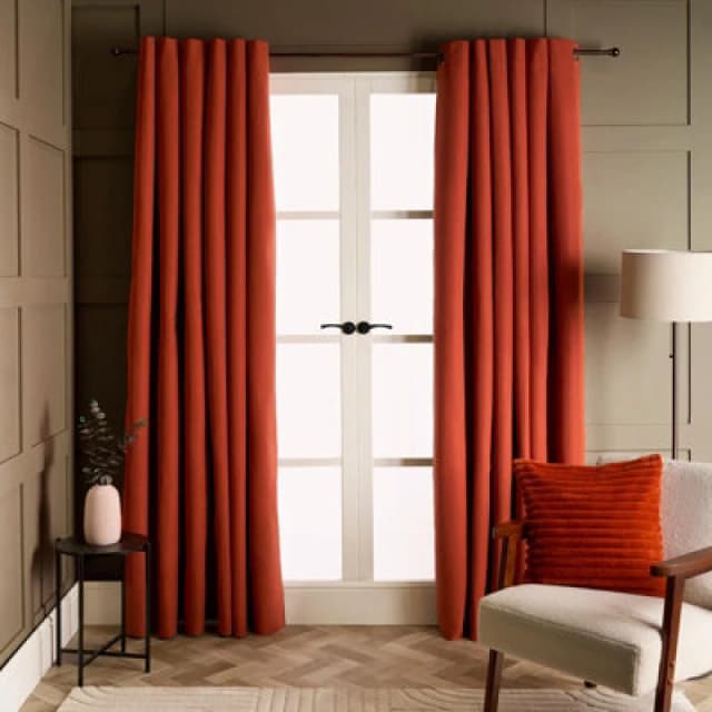 OHS OHS Woven Texture Filled Curtains Thermal Eyelet Blackout in Burnt Orange Size: 168cm width x 183cm drop Burnt Orange 168cm width x 183cm drop U