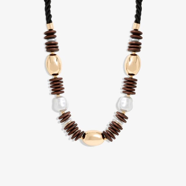 Mood Gold Wood And Pearl Stacker Statement Necklace Gold