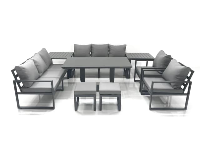 Fimous Garden Sofa Set Aluminium Furniture Rising Dining Tabe Set with 2 Chair 2 Small Footstools 2 Side Tables Dark Grey Dark Grey Unisex