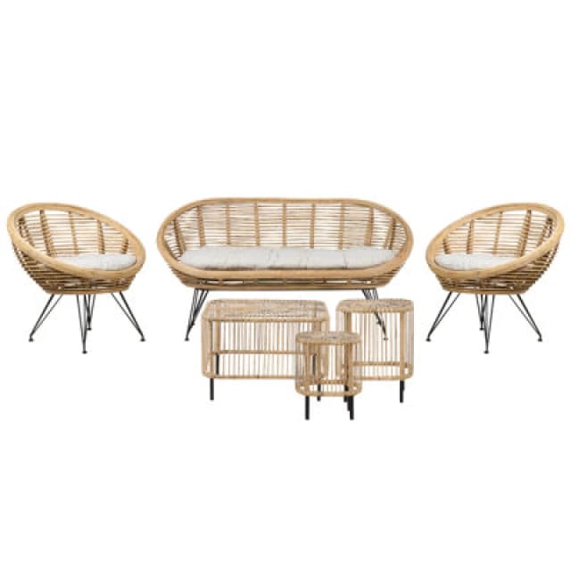 Beliani Garden Lounge Set With Table 4 Seater Maratea/Cesenatico Rattan Natural, Brown 414470