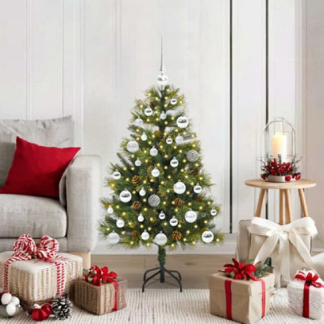 vidaXL Artificial Hinged Christmas Tree with Cones, Silver Balls Green 150 cm, Green 3395085