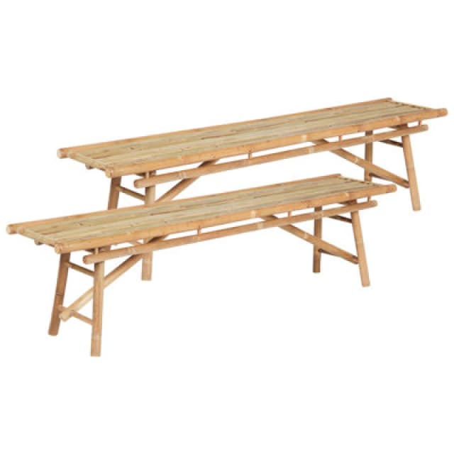 Beliani Set Of 2 Garden Benches Tindari 180 Cm Bamboo Wood Light Brown