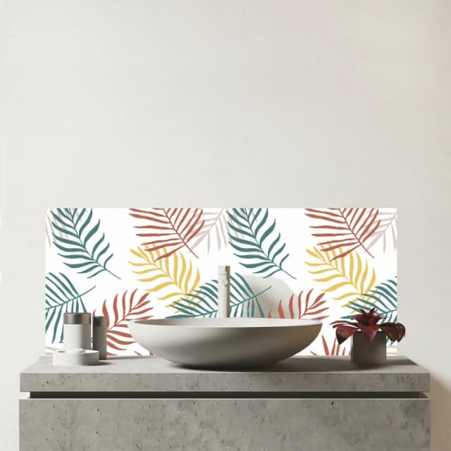 Warren Reed - Designer Palm Branches In Natural Colors Glass Bathroom Splashback in Green Green Unisex