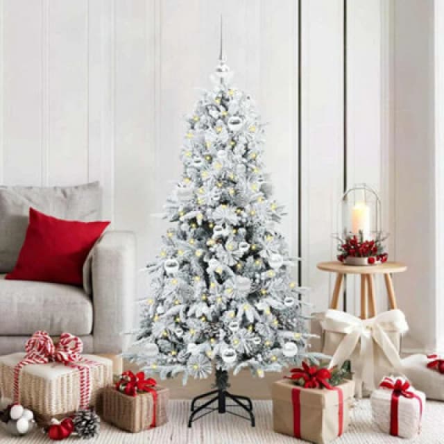 vidaXL Artificial Hinged Christmas Tree with Silver Balls Snow Flocked Green 150cm PE and PVC, Green 3397476