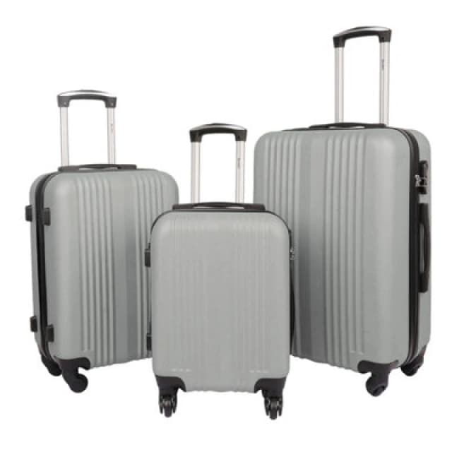 Groundlevel Silver Delta Stripe 3 Piece Luggage Set