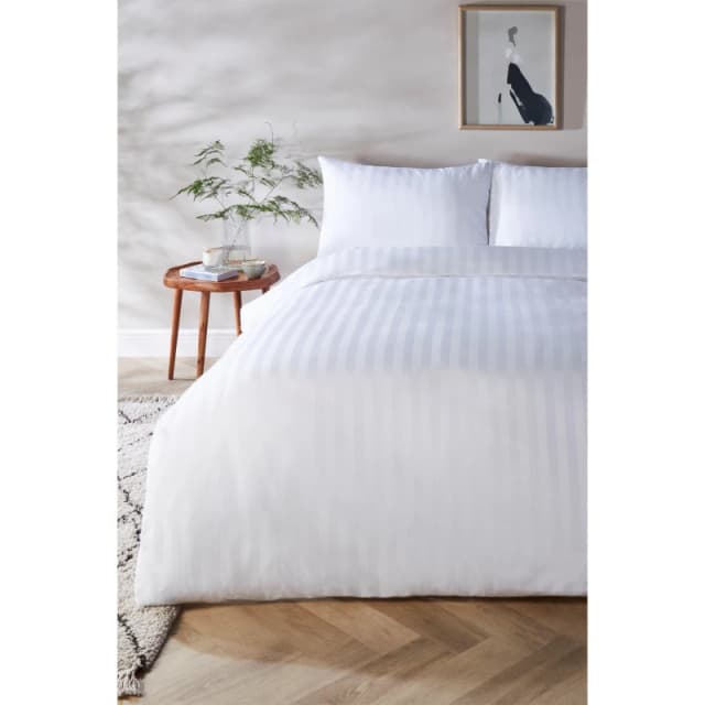Homelife Cotton Stripe Sateen Duvet Set - White White Double