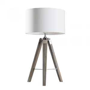 Clipper Light Wood Table Lamp with Large White Reni Shade