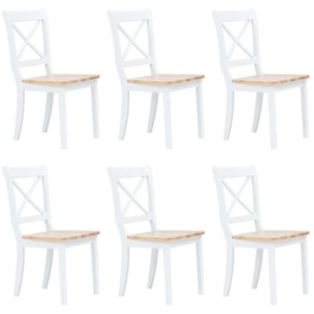vidaXL Dining Chairs 6 pcs White and Light Wood Solid Rubber Wood, White 277544