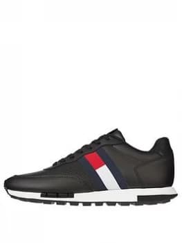 Tommy Hilfiger Retro Leather Runner Trainers - Black, Size 41, Men